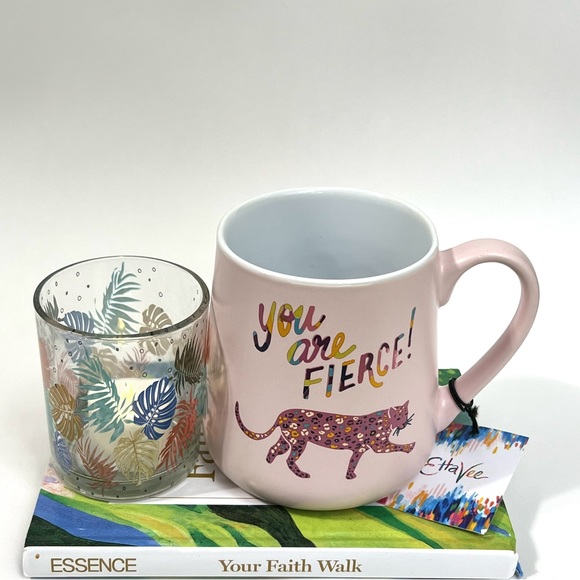 YOU ARE FIERCE 24 Oz Ceramic Coffee Tea Mug Cup Pink Leopard Etta Vee - Picture 5 of 15